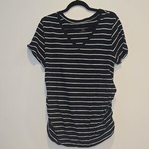 Black and White Striped V-Neck Top